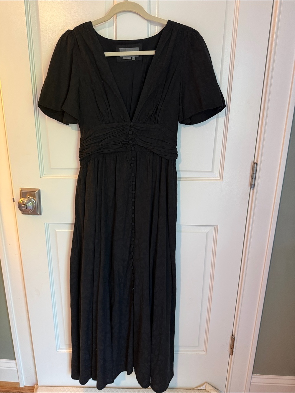Anthropologie Black V-Neck Maxi Dress with Button Front